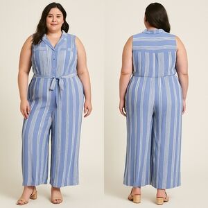 Naif Women’s Blue & White Striped Jumpsuit – Size 1X